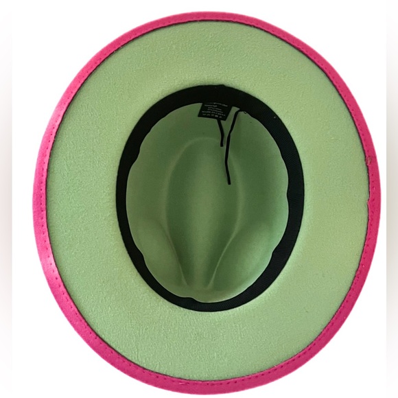 SOLD OUT🆕 Women's  Pink Green Wide Brim Two Tone Fedora Hat - Picture 5 of 5
